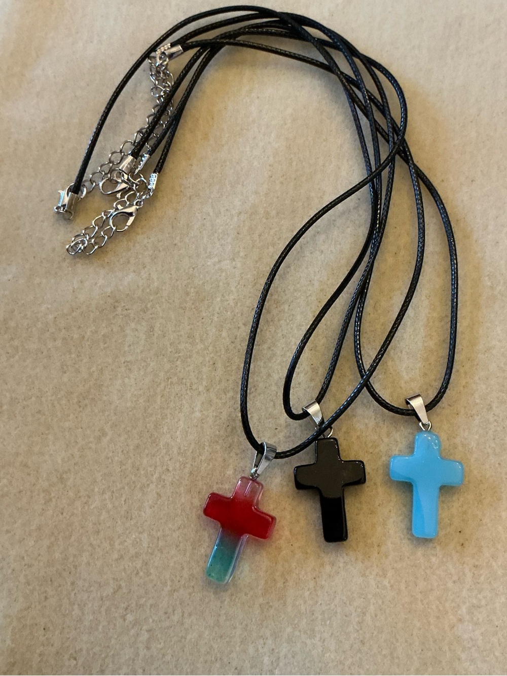 Trio of Cross stone Pendant Necklaces 22” total length